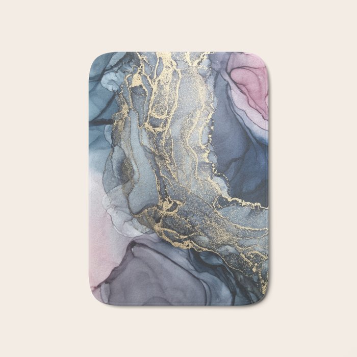 Blush, Payne's Gray and Gold Metallic Abstract Bath Mat Gallery Image 1
