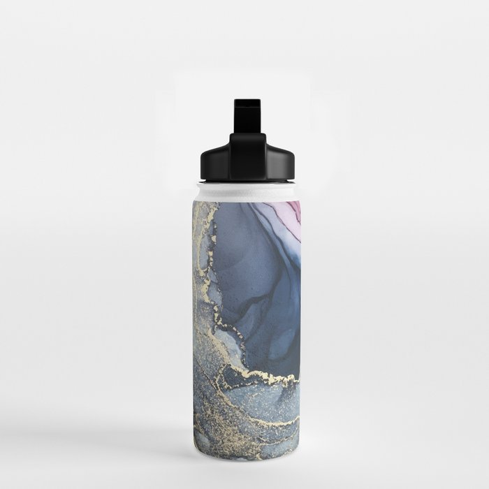 Blush, Payne's Gray and Gold Metallic Abstract Water Bottle Gallery Image 2