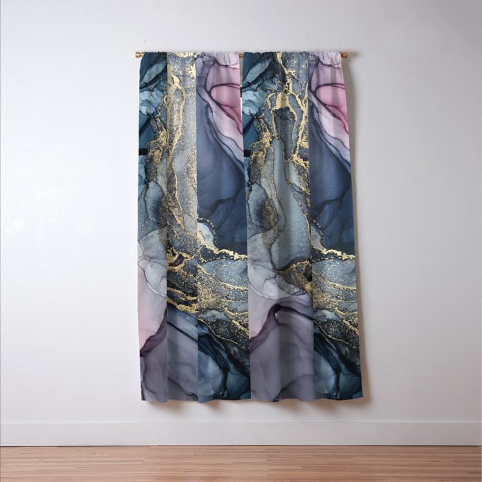 Blush, Payne's Gray and Gold Metallic Abstract Window Curtain Gallery Image 3
