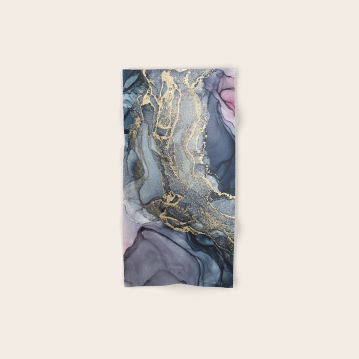 Blush, Payne's Gray and Gold Metallic Abstract Bath Towel Gallery Image 1