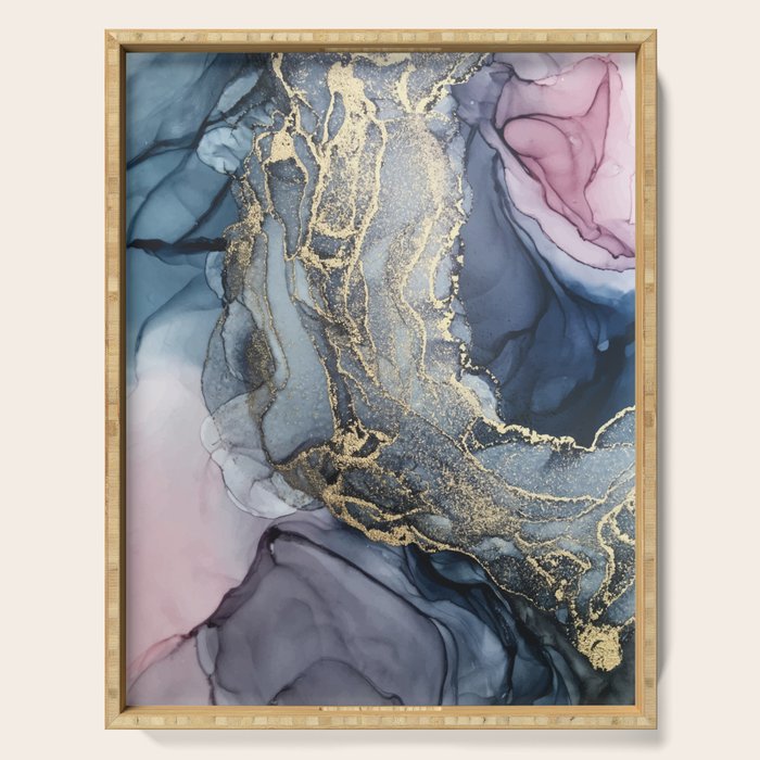 Blush, Payne's Gray and Gold Metallic Abstract Serving Tray Gallery Image 1
