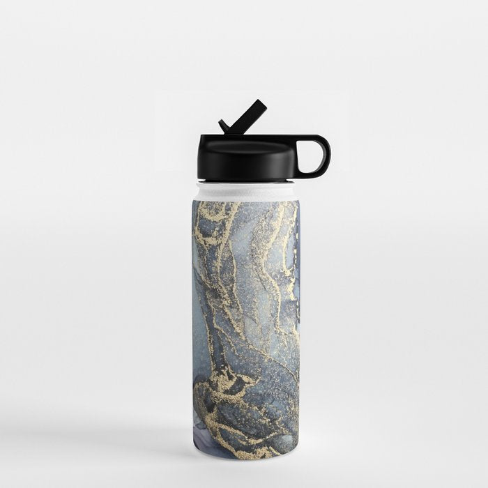 Blush, Payne's Gray and Gold Metallic Abstract Water Bottle Gallery Image 1