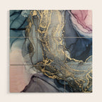 Blush, Payne's Gray and Gold Metallic Abstract Wood Wall Art Gallery Image 1
