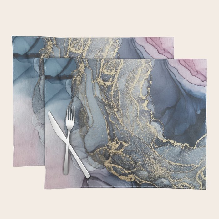 Blush, Payne's Gray and Gold Metallic Abstract Placemat Gallery Image 1