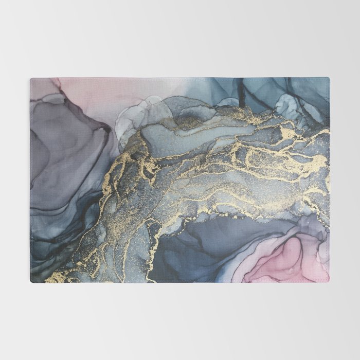 Blush, Payne's Gray and Gold Metallic Abstract Rug Gallery Image 2