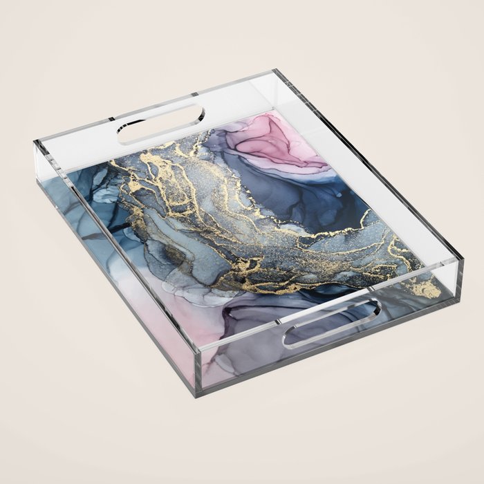 Blush, Payne's Gray and Gold Metallic Abstract Acrylic Tray Gallery Image 1