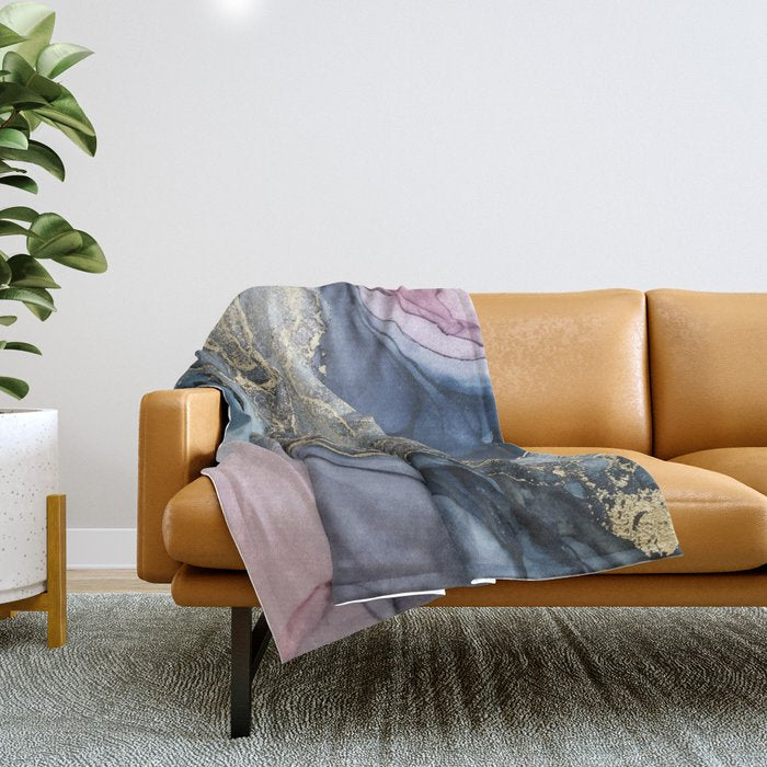 Blush, Payne's Gray and Gold Metallic Abstract Throw Blanket Gallery Image 1