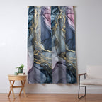Blush, Payne's Gray and Gold Metallic Abstract Window Curtain Gallery Image 5