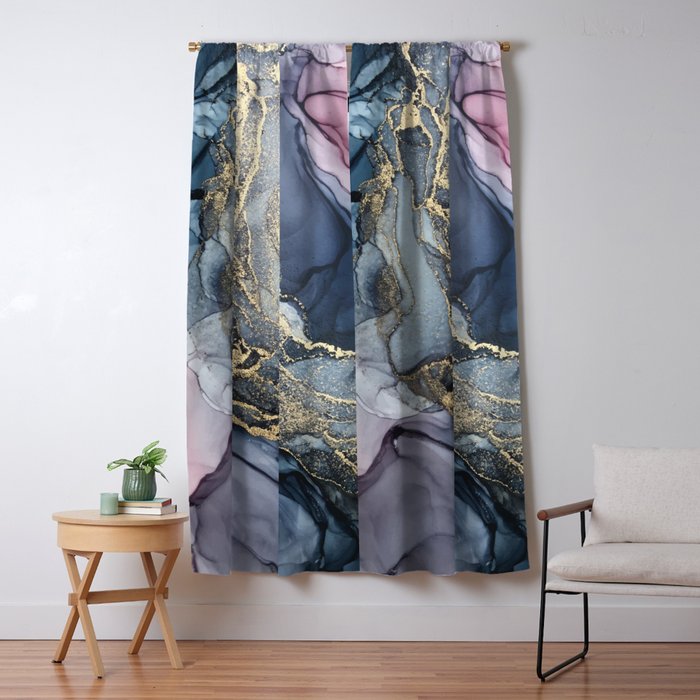 Blush, Payne's Gray and Gold Metallic Abstract Window Curtain Gallery Image 5