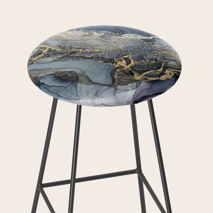 Blush, Payne's Gray and Gold Metallic Abstract Stool Gallery Image 2