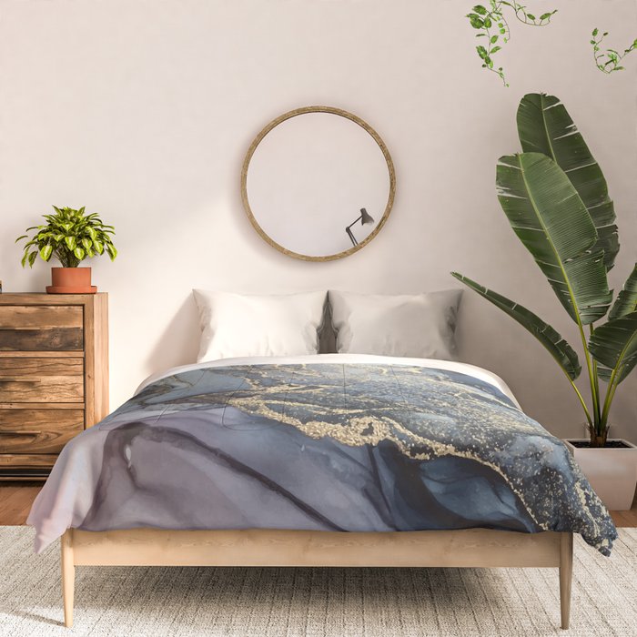 Blush, Payne's Gray and Gold Metallic Abstract Comforter Gallery Image 3