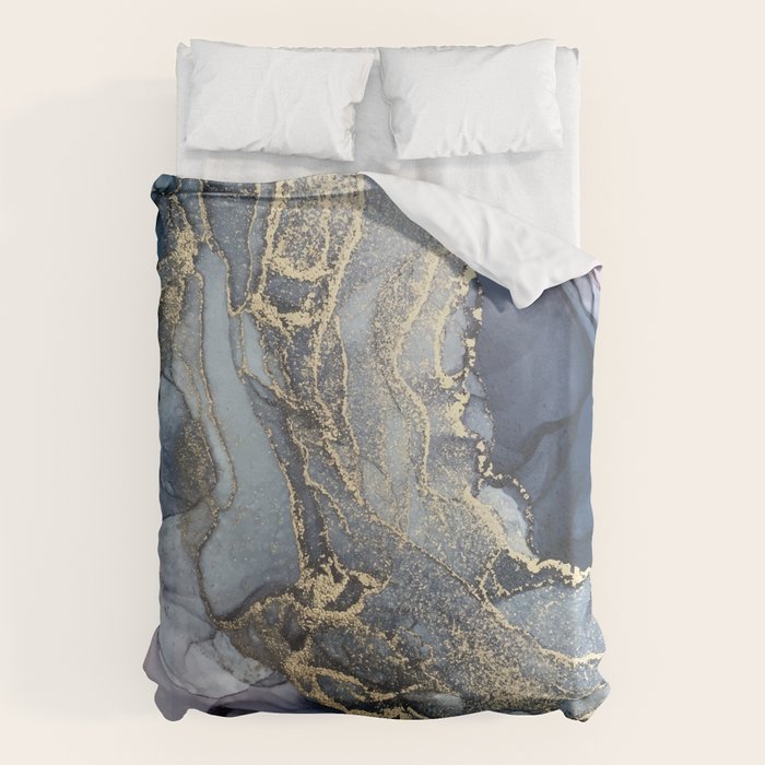 Blush, Payne's Gray and Gold Metallic Abstract Duvet Cover Gallery Image 6