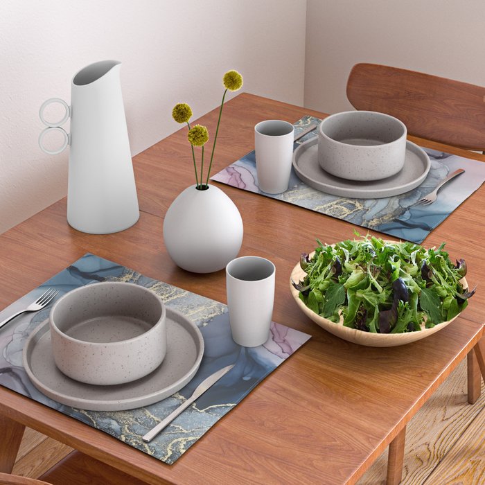 Blush, Payne's Gray and Gold Metallic Abstract Placemat Gallery Image 2