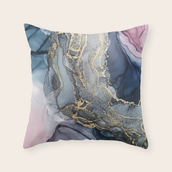 Blush, Payne's Gray and Gold Metallic Abstract Throw Pillow Gallery Image 6