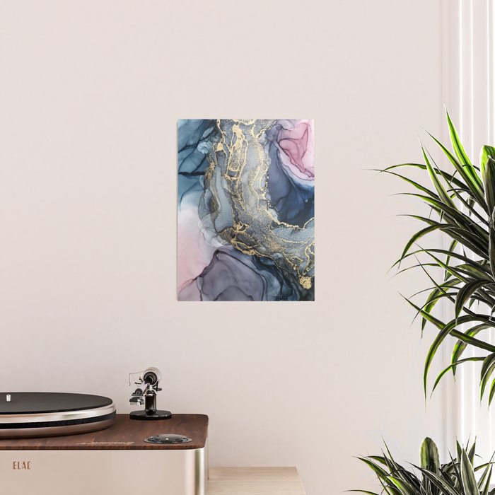 Blush, Payne's Gray and Gold Metallic Abstract Poster Gallery Image 2
