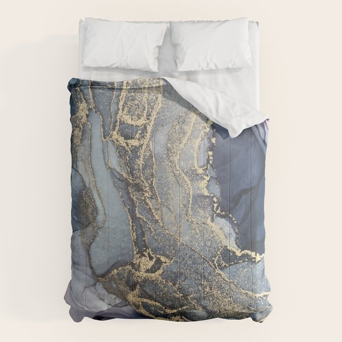 Blush, Payne's Gray and Gold Metallic Abstract Comforter Gallery Image 6