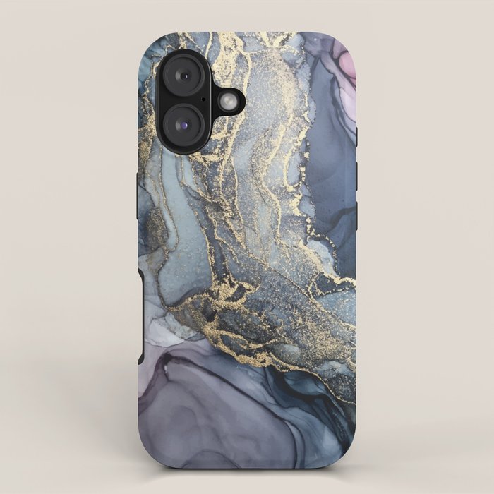Blush, Payne's Gray and Gold Metallic Abstract iPhone Case Gallery Image 1