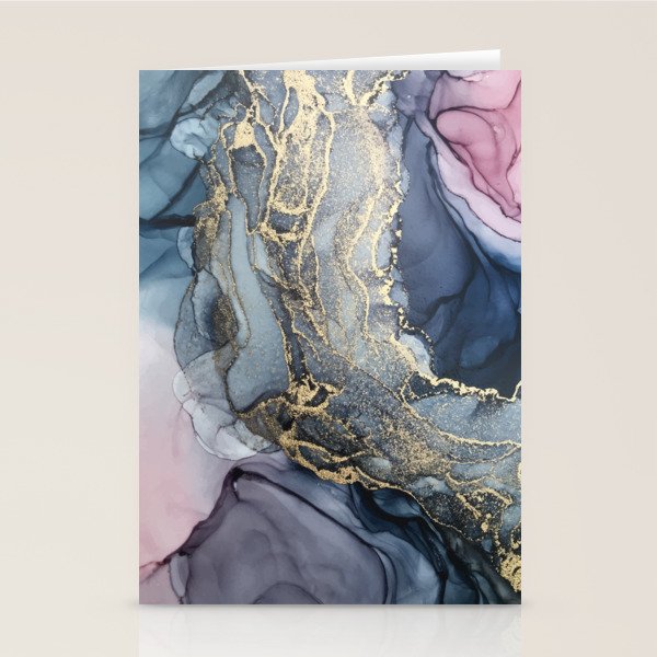 Blush, Payne's Gray and Gold Metallic Abstract Stationery Card Gallery Image 2