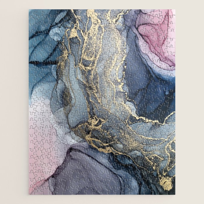Blush, Payne's Gray and Gold Metallic Abstract Jigsaw Puzzle Gallery Image 1