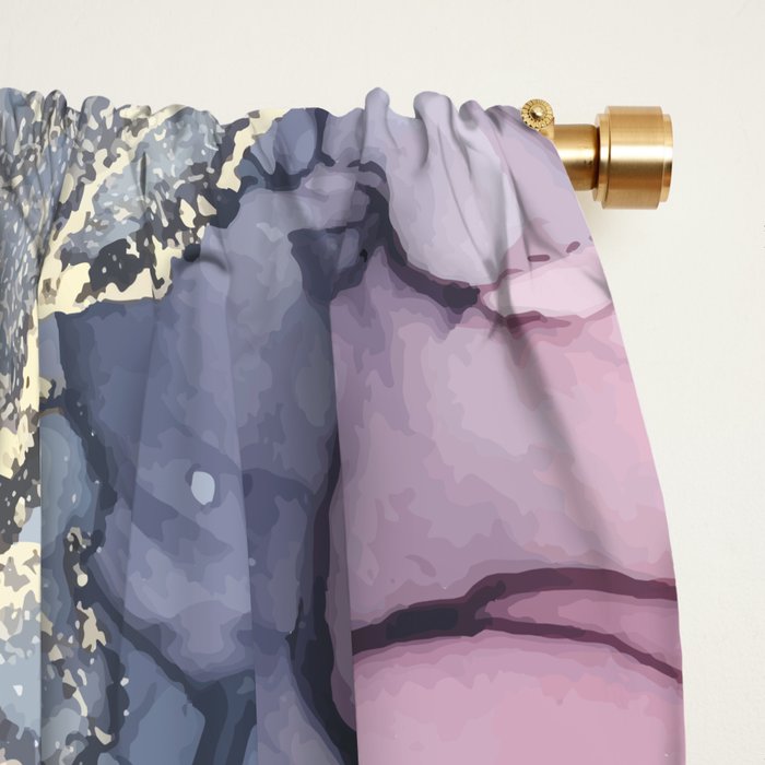 Blush, Payne's Gray and Gold Metallic Abstract Window Curtain Gallery Image 2