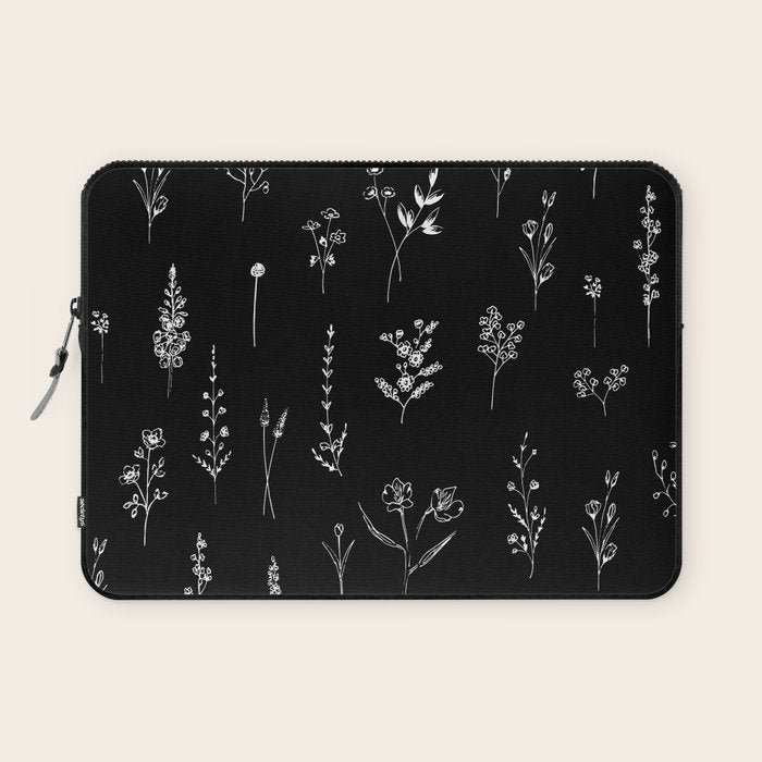 Black wildflowers Laptop Sleeve Gallery Image 1