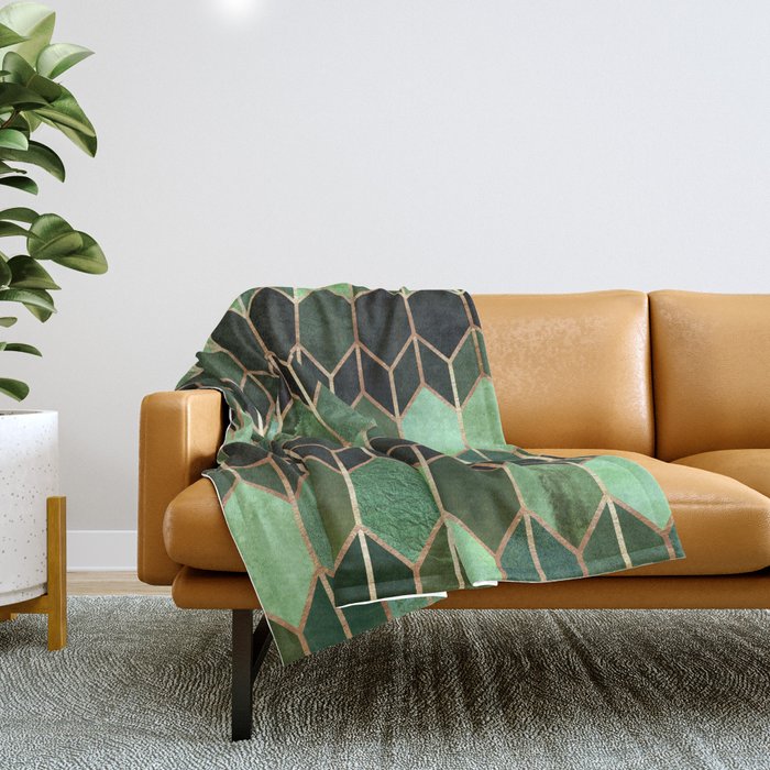 Stained Glass 5 - Forest Green Throw Blanket Gallery Image 1