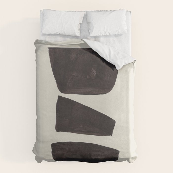 Black & White Minimalist Abstract Shapes Patterns Black Ink Painting Duvet Cover Gallery Image 1