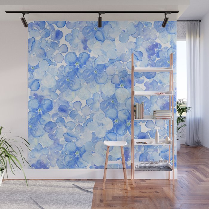 Elegant purple blue hand painted watercolor hortensia floral Wall Mural Gallery Image 1