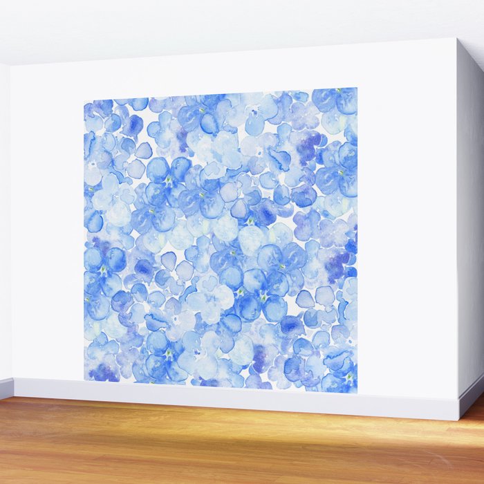 Elegant purple blue hand painted watercolor hortensia floral Wall Mural Gallery Image 2
