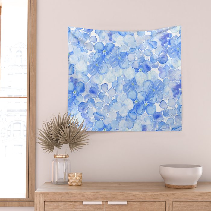 Elegant purple blue hand painted watercolor hortensia floral Wall Tapestry Gallery Image 2