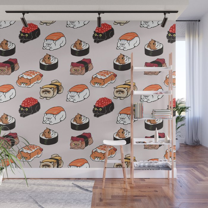Sushi Persian Cat Wall Mural Gallery Image 1