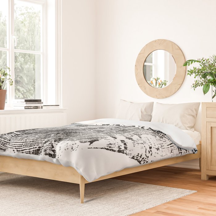 Old Oak - Tree ring ink woodblock print Duvet Cover Gallery Image 2
