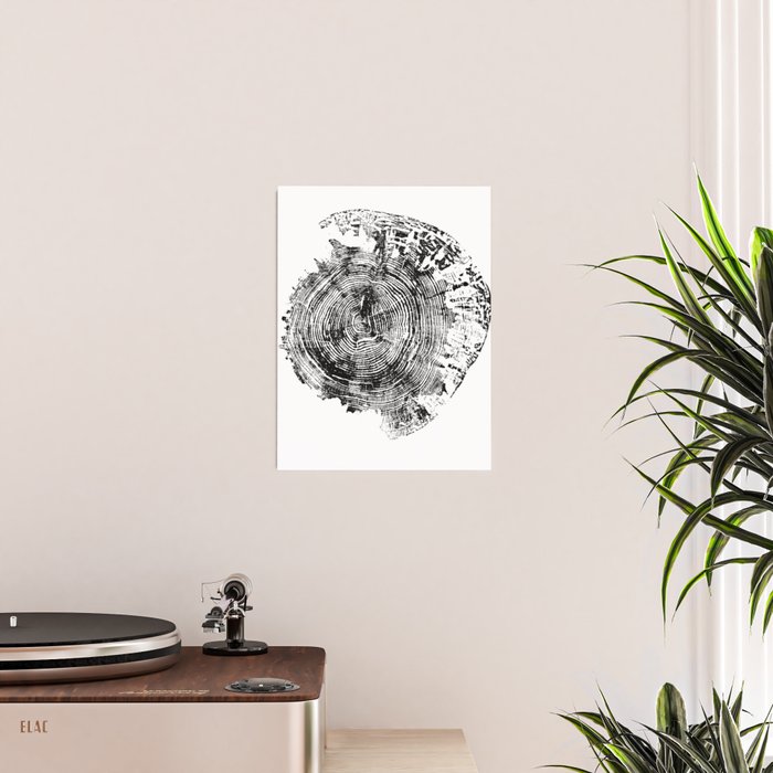 Old Oak - Tree ring ink woodblock print Poster Gallery Image 2