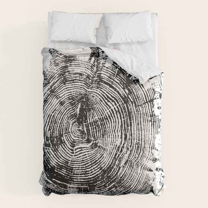 Old Oak - Tree ring ink woodblock print Duvet Cover