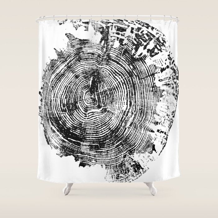 Old Oak - Tree ring ink woodblock print Shower Curtain Gallery Image 1