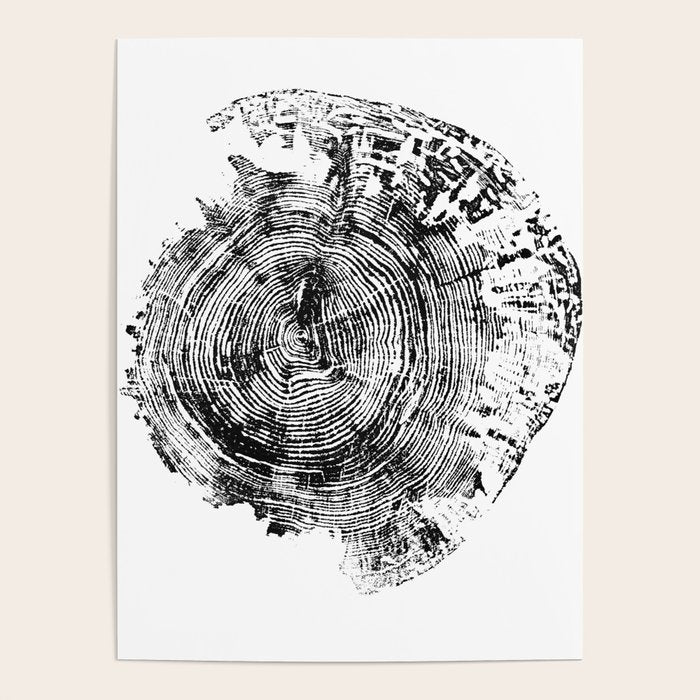 Old Oak - Tree ring ink woodblock print Poster Gallery Image 1