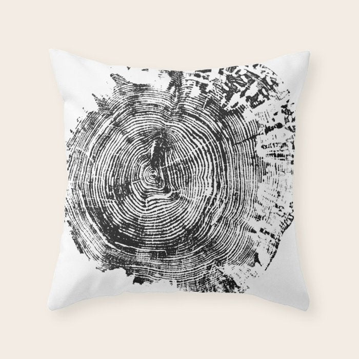 Old Oak - Tree ring ink woodblock print Throw Pillow Gallery Image 1