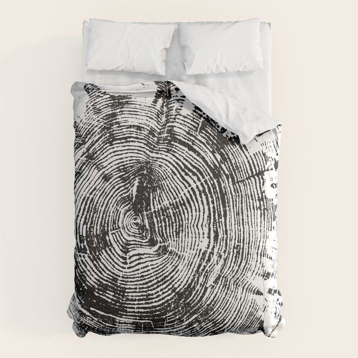 Old Oak - Tree ring ink woodblock print Comforter Gallery Image 6
