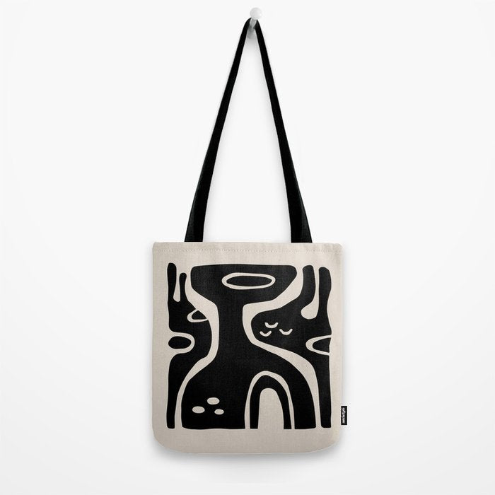 Abstract Art Black and Linen White Tote Bag Gallery Image 2