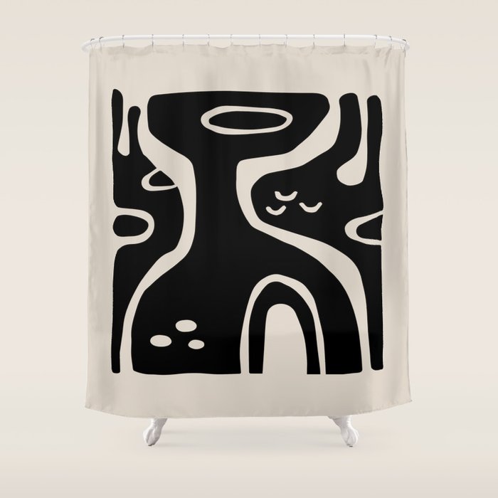 Abstract Art Black and Linen White Shower Curtain Gallery Image 1
