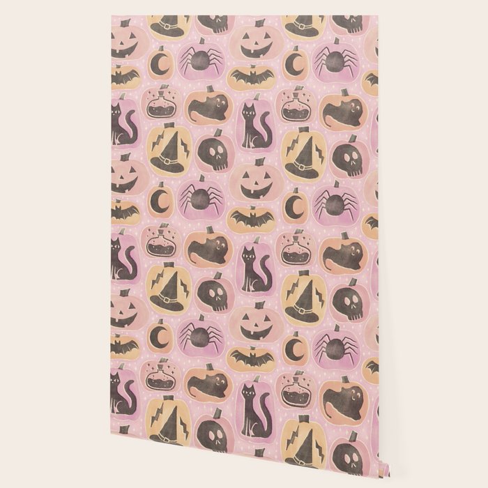 Halloween Pumpkins - vintage pink and black  Wallpaper Gallery Image 2