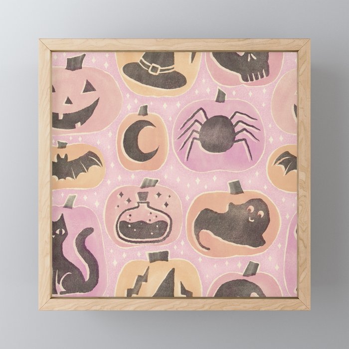Halloween Pumpkins - vintage pink and black  Mini Art Print Gallery Image 1