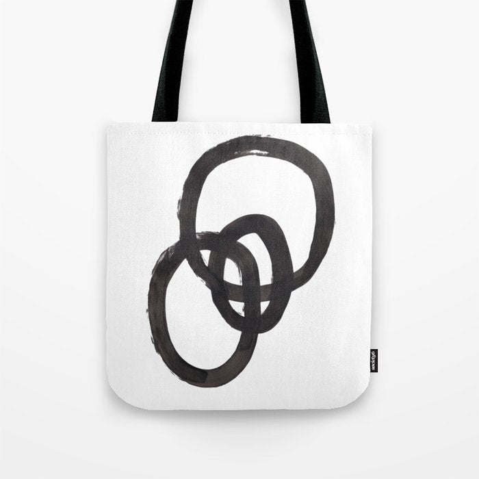 'And I Op' Minimalist Ink Line Drawing Abstract Black Brush Strokes Modern Funky Maze by Ejaaz Haniff  Tote Bag Gallery Image 1