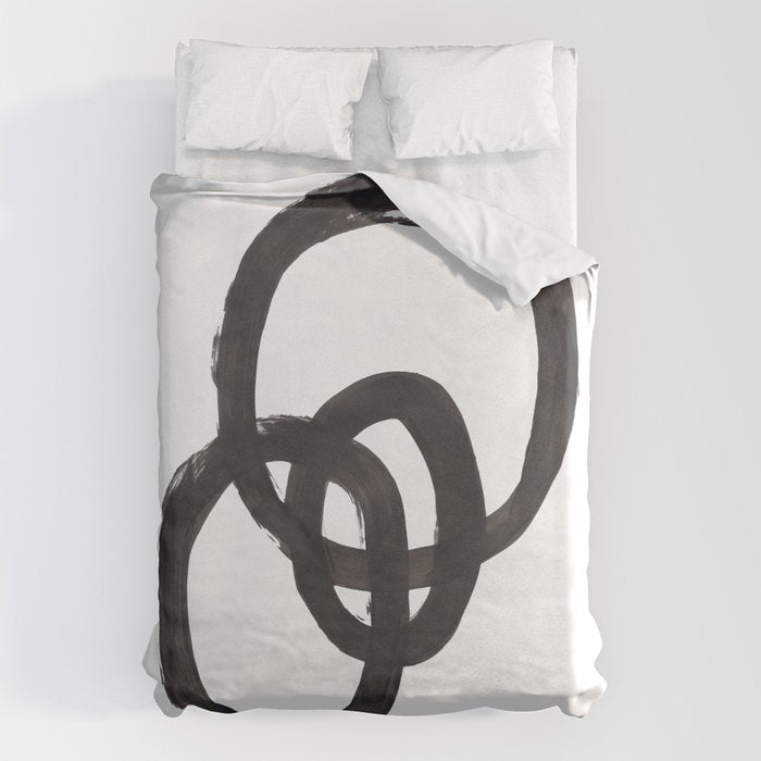 'And I Op' Minimalist Ink Line Drawing Abstract Black Brush Strokes Modern Funky Maze by Ejaaz Haniff  Duvet Cover Gallery Image 1