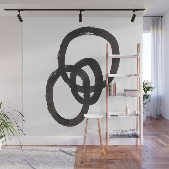 'And I Op' Minimalist Ink Line Drawing Abstract Black Brush Strokes Modern Funky Maze by Ejaaz Haniff  Wall Mural Gallery Image 1