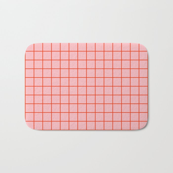 Grid Lines Pink and Red Orange Geometric Pattern Bath Mat Gallery Image 1