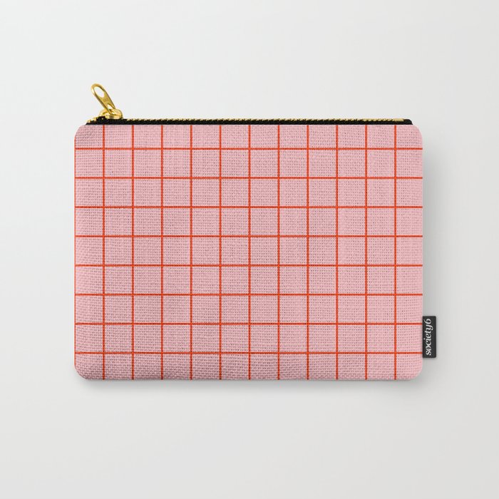 Grid Lines Pink and Red Orange Geometric Pattern Carry All Pouch Gallery Image 1