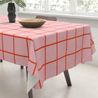 Grid Lines Pink and Red Orange Geometric Pattern Tablecloth Gallery Image 3