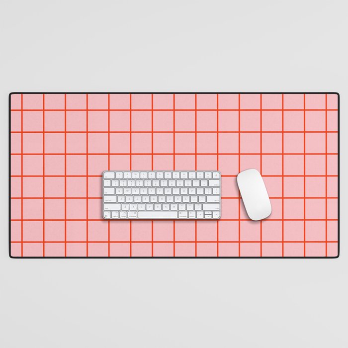 Grid Lines Pink and Red Orange Geometric Pattern Desk Mat Gallery Image 1