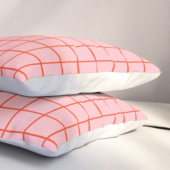 Grid Lines Pink and Red Orange Geometric Pattern Pillow Sham Gallery Image 3
